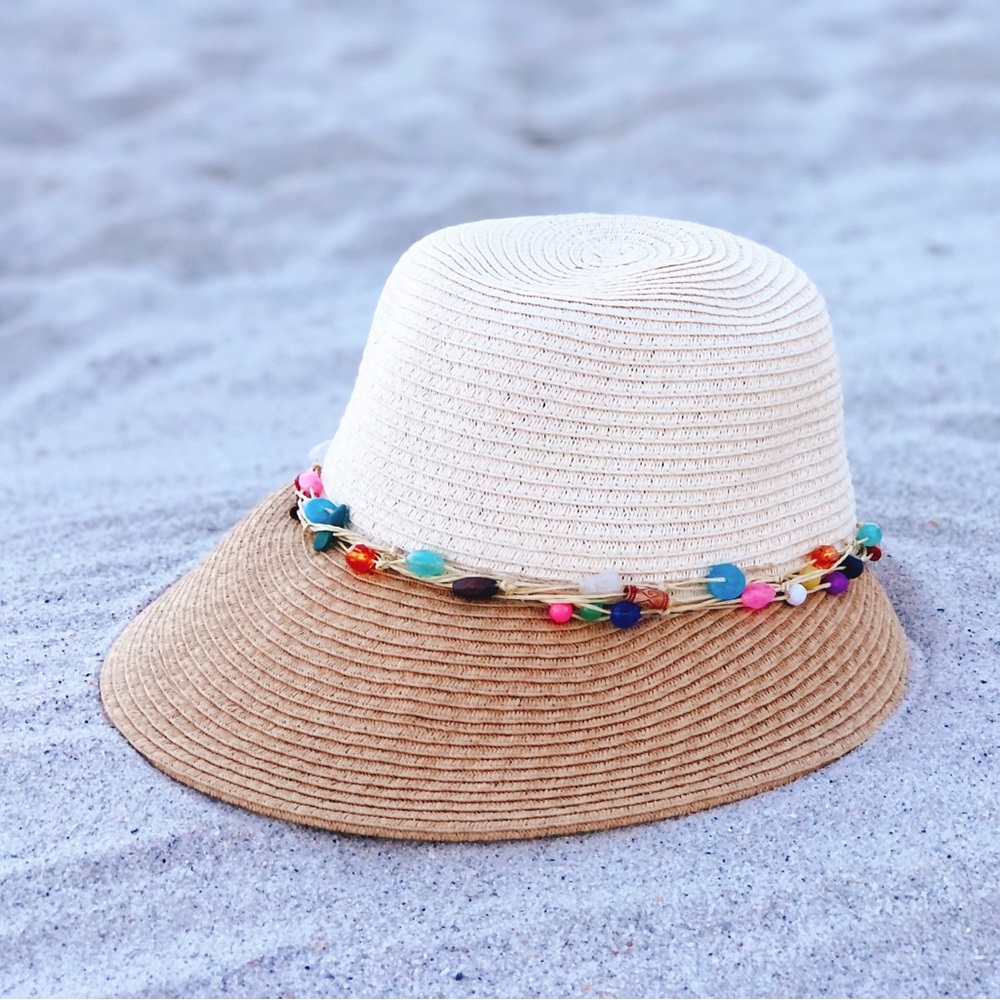Two tone Sun visor with beads